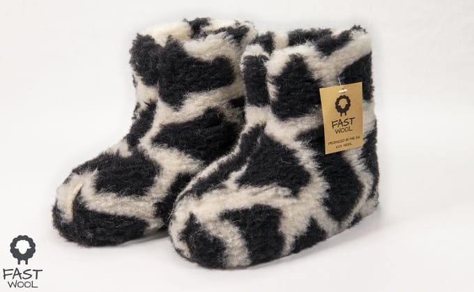 FAST WooL - 100% merinowol - Wollen sloffen - laars model - zwart wit - maat 41