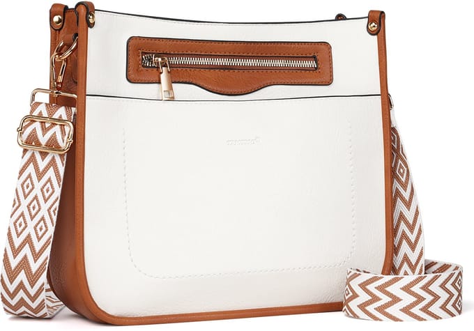 TAN.TOMI Dames Schoudertas – Middelgrote Crossbodytas / Multi Pochette Handtas met Verstelbare Brede Schouderriem - Wit/lichtbruin