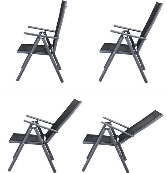 Tuinset 6 + 1 Klapstoelen Tuintafel /u2013 Aluminium 140x80cm - Grijs