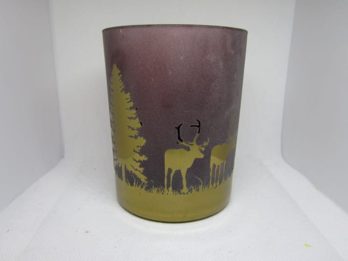 Waxinelichtjeshouder kerst, bordeaux/goud  glas, hoogte 13 cm, Ø 10 cm