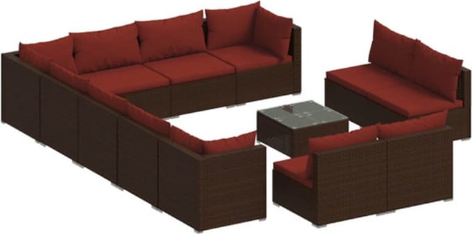vidaXL - 13-delige - Loungeset - met - kussens - poly - rattan - bruin