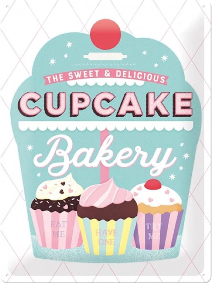 Cupcake Bakery Metalen wandbord in reliëf 30 x 40 cm