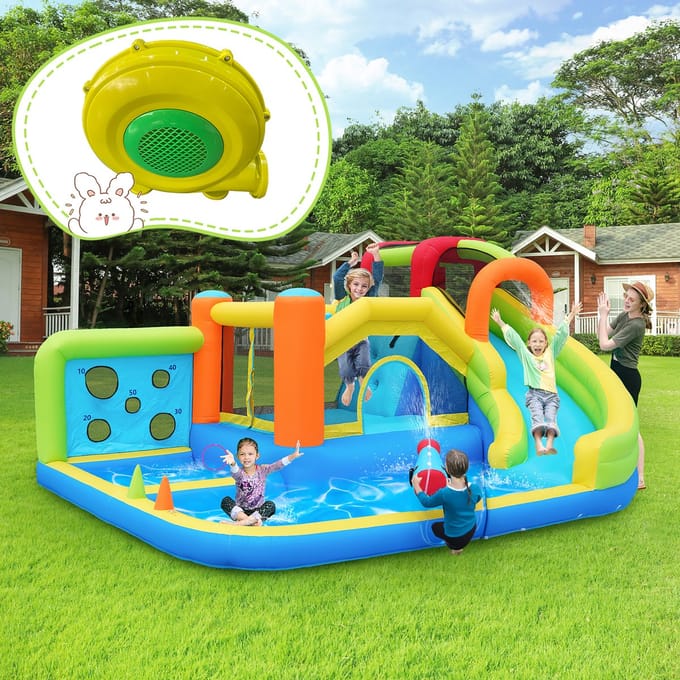 Springkussen - 450W - Opblaasbaar Waterpark - met Trampoline en Glijbaan - PVC