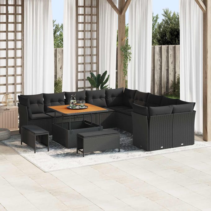 vidaXL - Tuinbank - Set - 13 - st - Zwart - poly - rattan