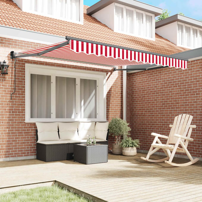vidaXL - Uitschuifbare - luifel - Rood - en - Wit - 300 - x - 250 - cm