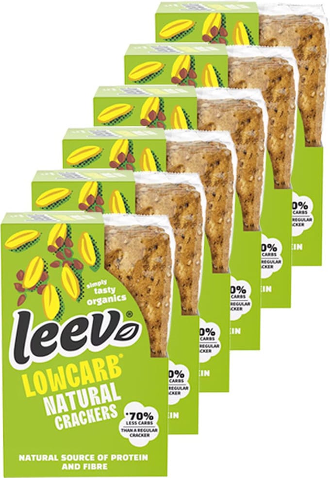 Leev® Bio | Low Carb Qrackers | Lijnzaad | 6 stuks | 6 x 80g | Eiwitrijke voeding | Koolhydraatarme Crackers