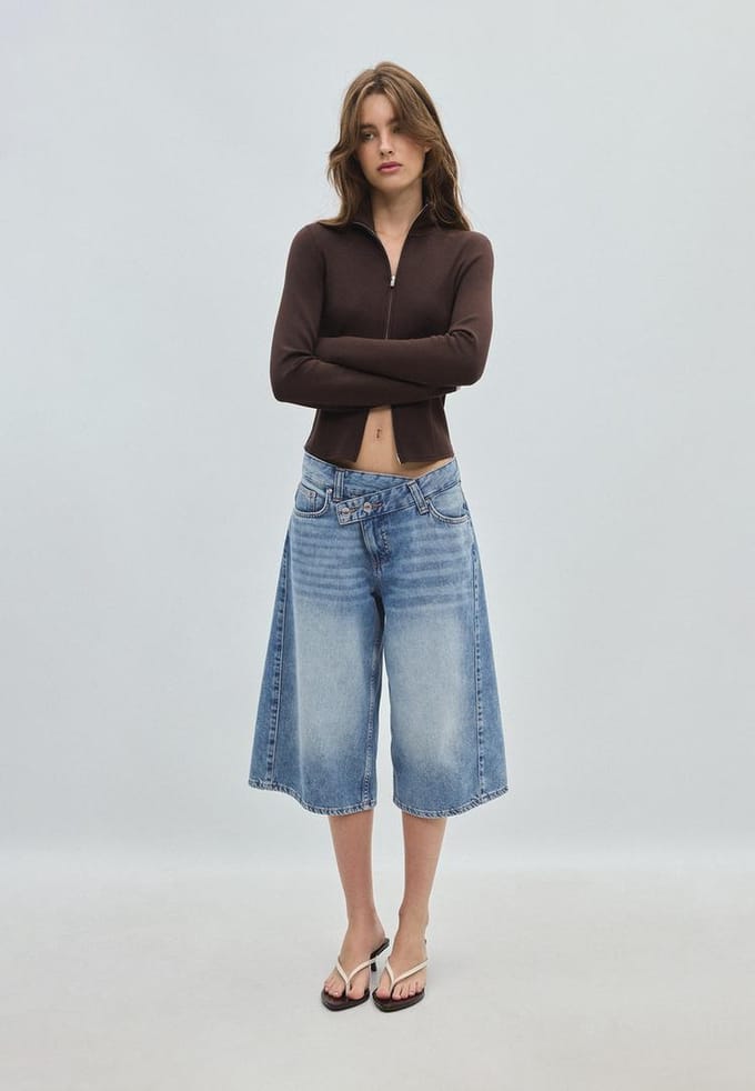 Stradivarius Getailleerde soft touch sweater met rits  Bruin L