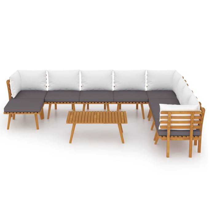 vidaXL - 9-delige - Loungeset - met - kussens - massief - acaciahout