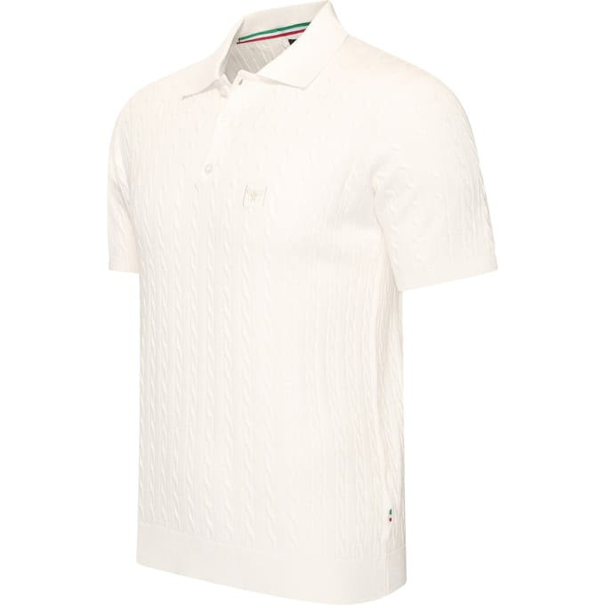 Cappuccino Italia - Heren Polo SS Caorle Cable Knit - Wit - Maat M