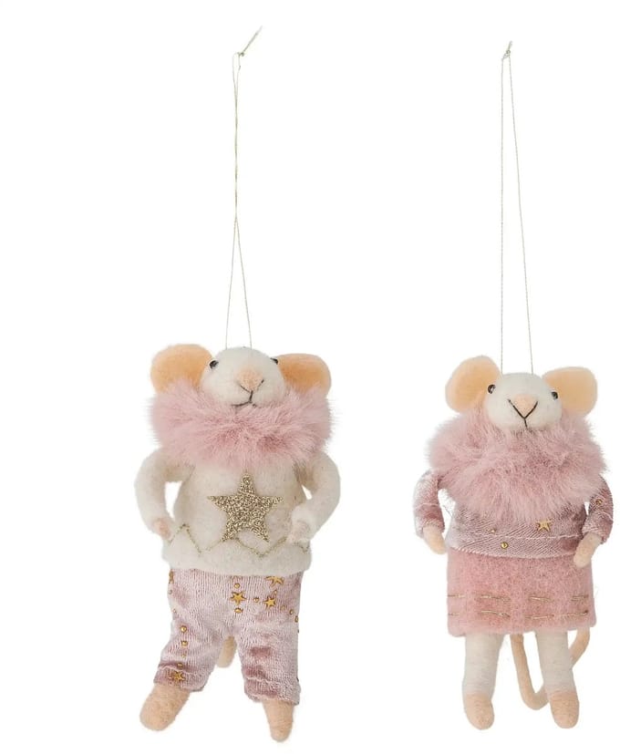 Bloomingville Kerstornament wol rose Peo - set van 2
