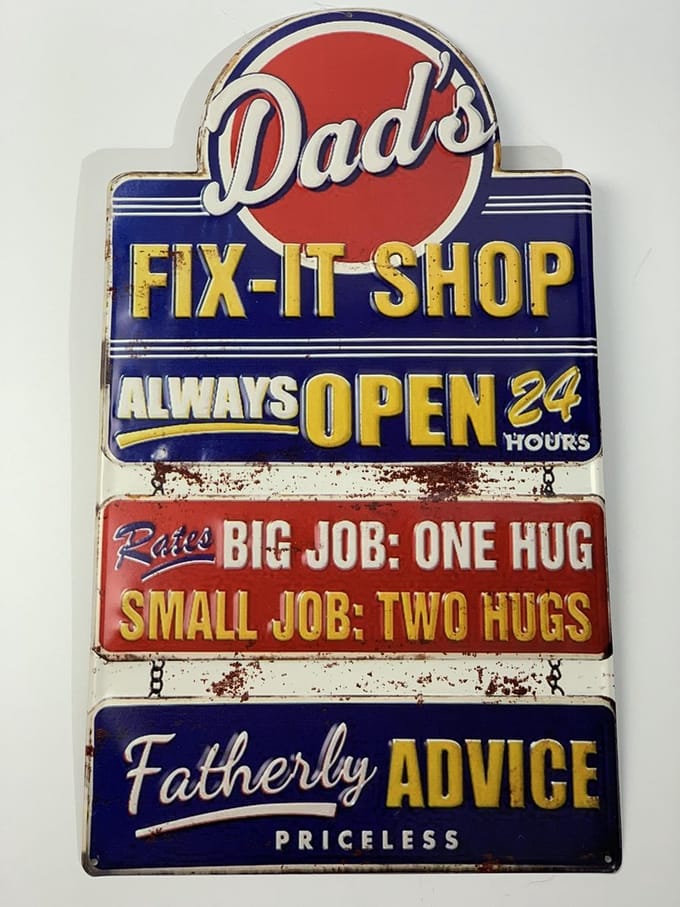 Metalen wandbord "Dad's fix-it shop"