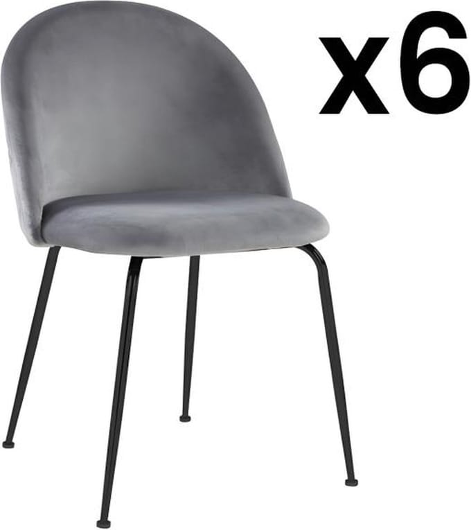 Vente-unique Set van 6 stoelen MELBOURNE - Fluweel en mat zwart metaal - Grijs