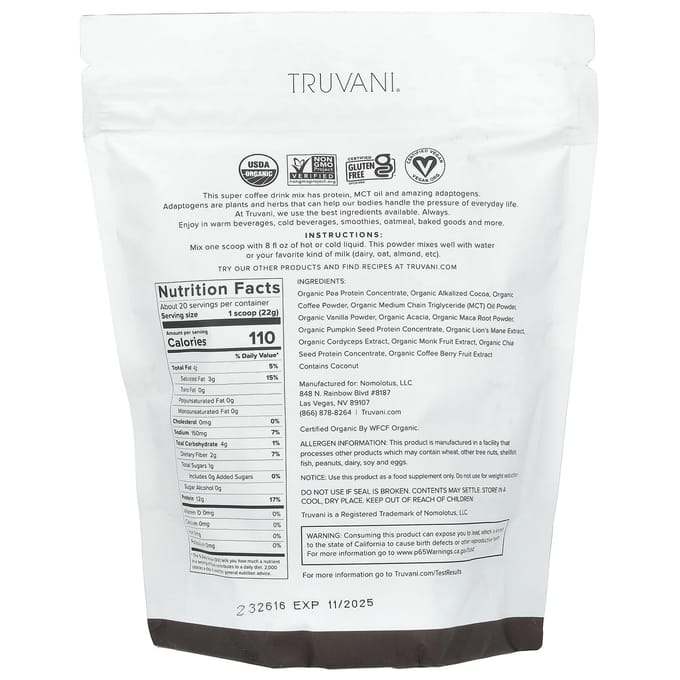 Truvani, Protéine + Énergie, Chocolat Moka, 17,46 oz (495 g)