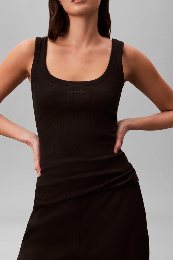 Calvin Klein Sl Varigated Rib Tank Top Black Maat: M | Mouwloze Tops Outlet | Dames | Zwart