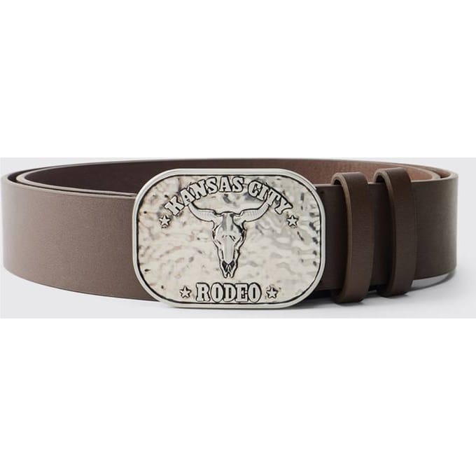 PU Kansas City Western Buckle Belt | Brown | Size Medium