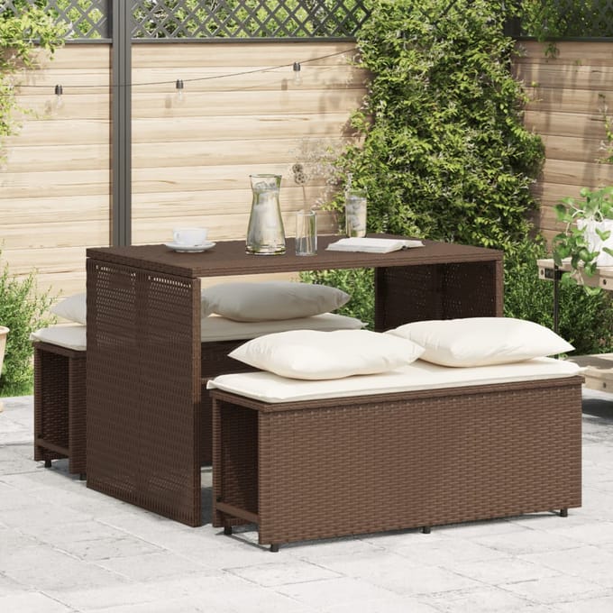 vidaXL - 3-delige - Tuinset - met - kussens - poly - rattan - bruin