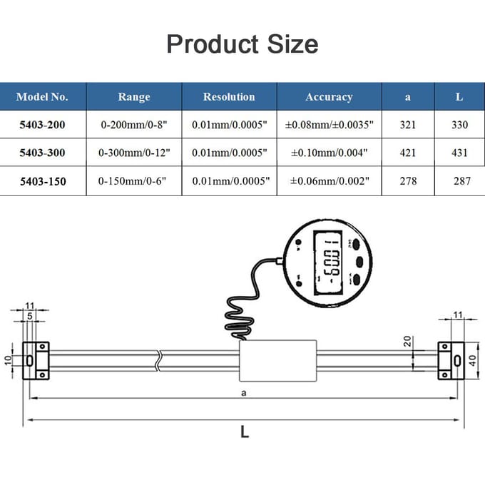 Digitale Lineaire Afleesbare Schaal Liniaal Verticale Afmeting Optioneel 0,01 mm Magnetische Afstandsbediening Extern Display Liniaal Machinegereedschappen blue