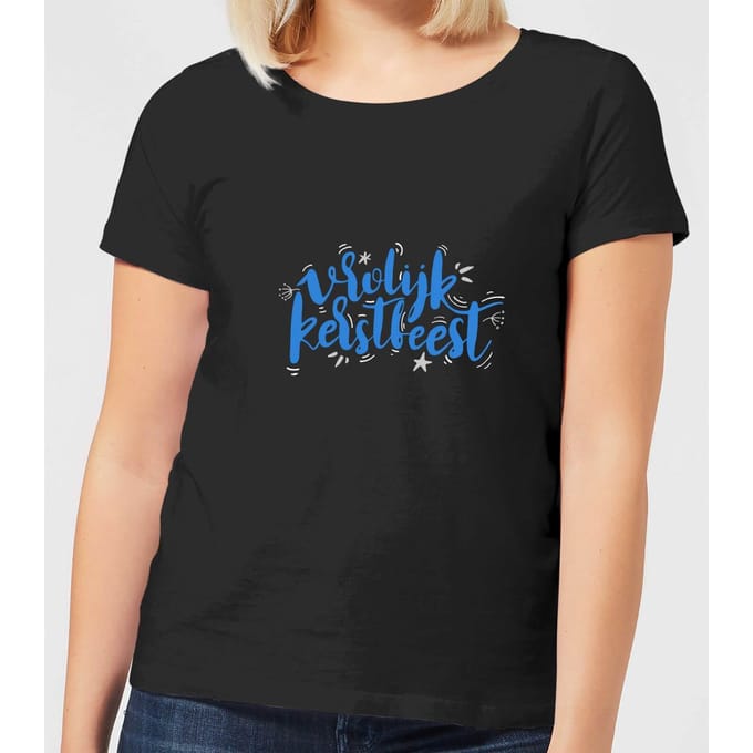 Vrolijk Kerstfeest Dames T-Shirt - Zwart - 3XL