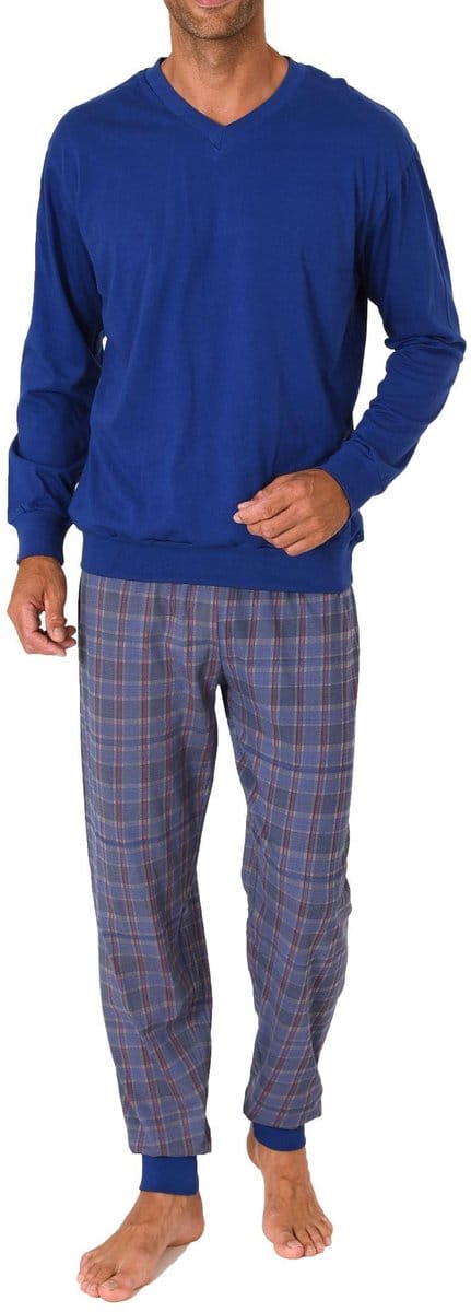 Normann herenpyjama met lange mouwen en geruite jersey broek