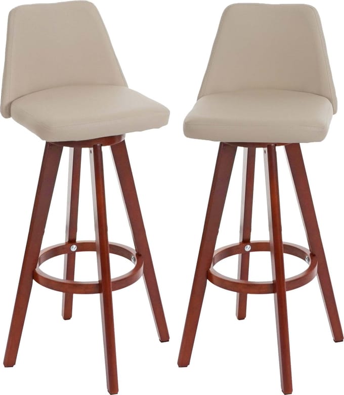 Set van 2 barkrukken MCW-C43, barkruk counter stool, hout imitatieleer draaibaar MVG-gecertificeerd ~ crème