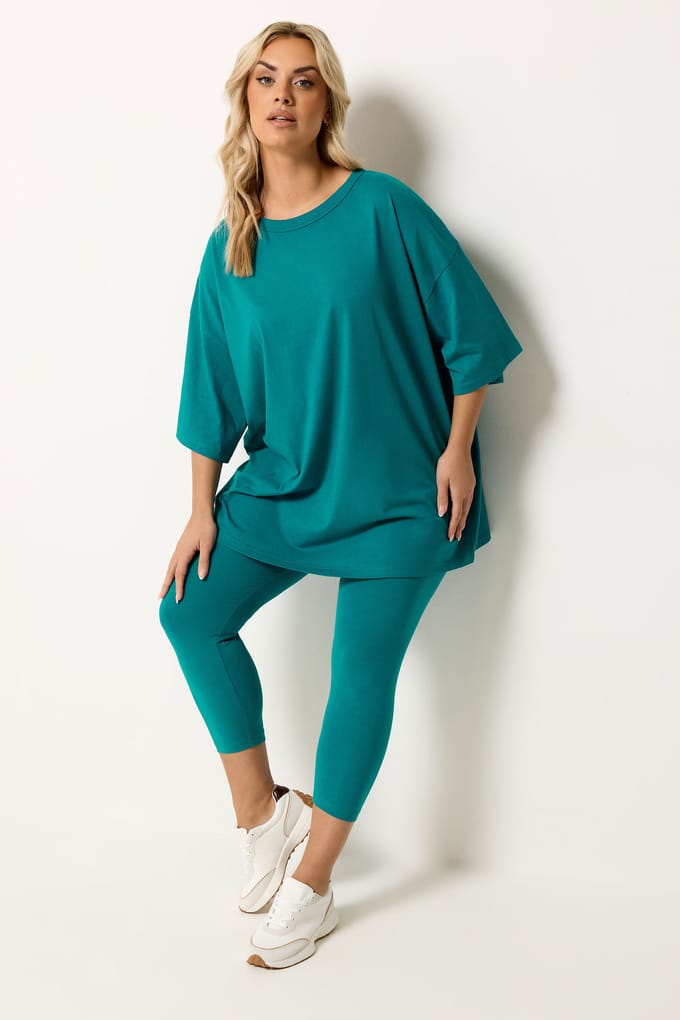 Yours Tealblauwe Elastische Taille 3/4Legging Size 42