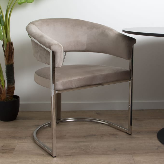 Milton & Oldbrook Velvet Eetkamerstoel Valletta Taupe - Zilver