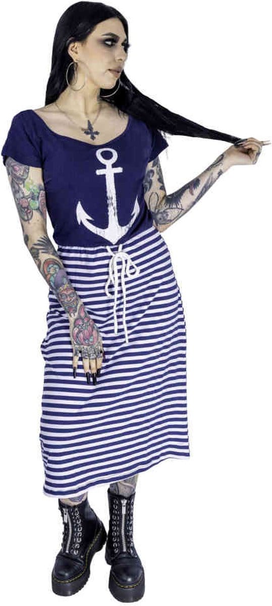 Rockabella - BON VOYAGE Lange jurk - M - Blauw/Wit