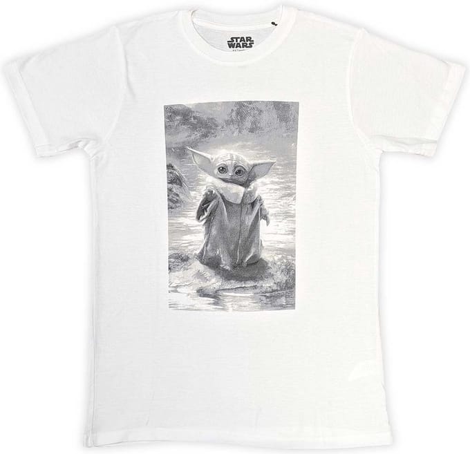 Disney Star Wars - The Mandalorian Grogu B&W Heren T-shirt - M - Wit