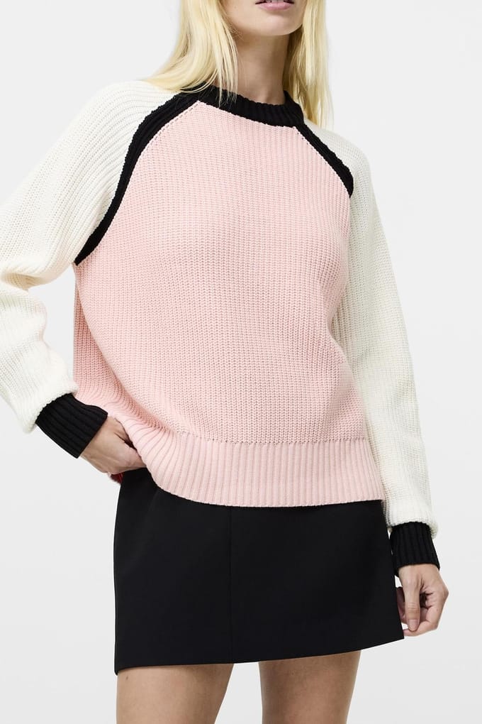 French Connection Varli Colour Blocking Jumper Black/peach Pink/whi Größe: S | Longsleeves Outlet | Damen | Schwarz