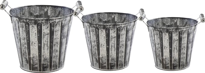 Emmer/plantenpot/bloempot - set van 3x stuks - zink - antraciet/grijs
