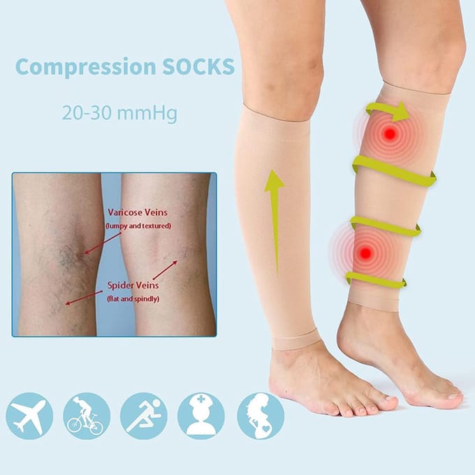 1 Paar Kuit Compressie Sleeve Beensteun Verlicht Pijn Zwelling Scheenbeenklachten Spataderen S beige