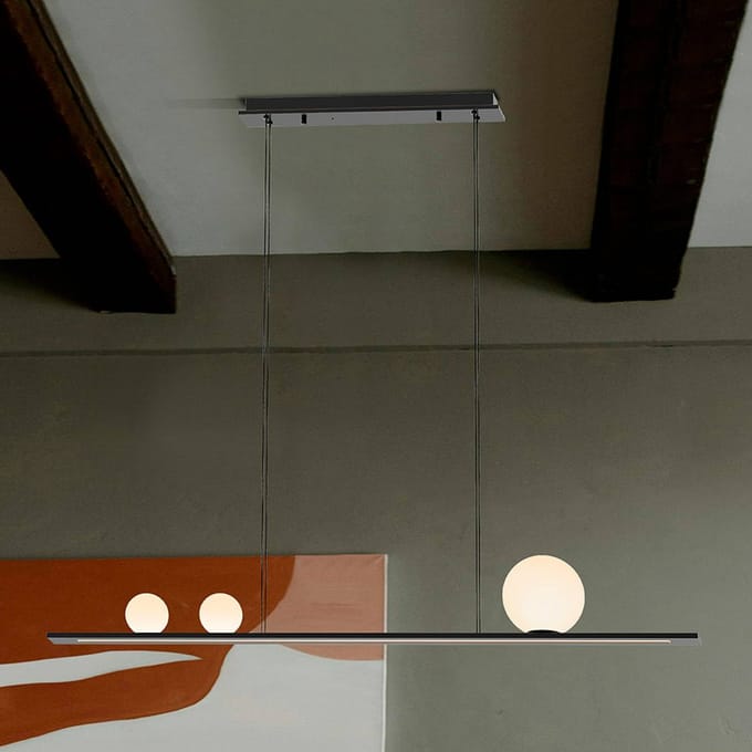 Schuller Valencia LED hanglamp Mila, zwart, lengte 120 cm, metaal