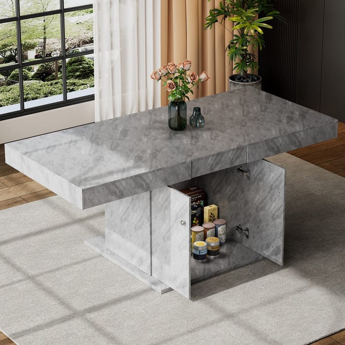 Eettafel - 140-180x80x76 cm - Automatisch Verlengbaar - Multifunctioneel - Hout - Betonlook