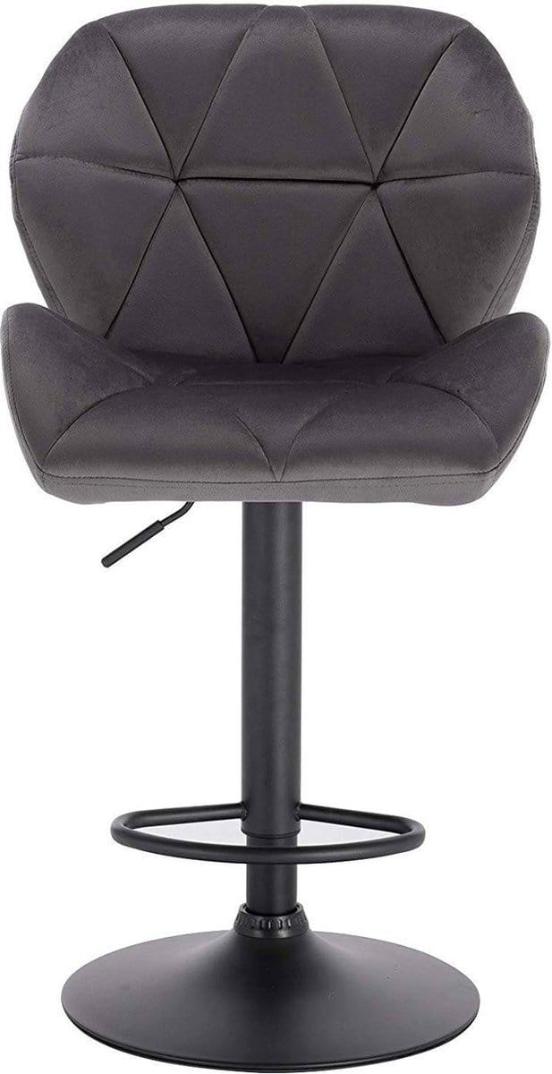 Barkruk - Grijs - Velvet - Ergonomisch met rugleuning - Verstelbare zithoogte 60-82cm - Set van 1