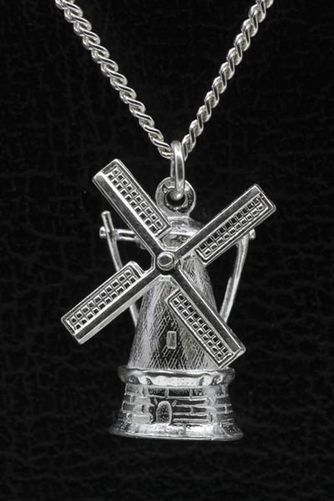 Zilveren Stellingmolen ketting hanger - rond massief