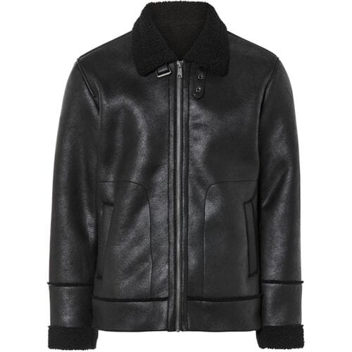 LIVERGY Heren bikerjack met imitatiebont (Zwart, XL (56/58))