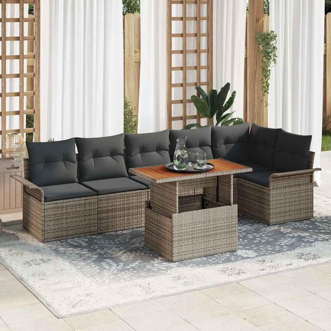 vidaXL - Tuinbank - Set - 7 - st - Grijs - poly - rattan