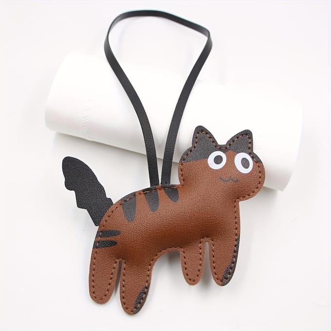 Porte-clés Chat en Cuir PU, Accessoire Mignon et Créatif pour Clés ou Sacs, Parfait comme Cadeau de Vacances gray