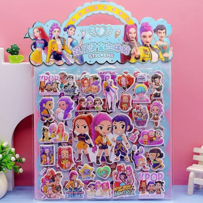 Kpop Heksenjager Squad Dubbellaags 3D Bellenstickers Stempelen Decoratief Kindercadeaus white