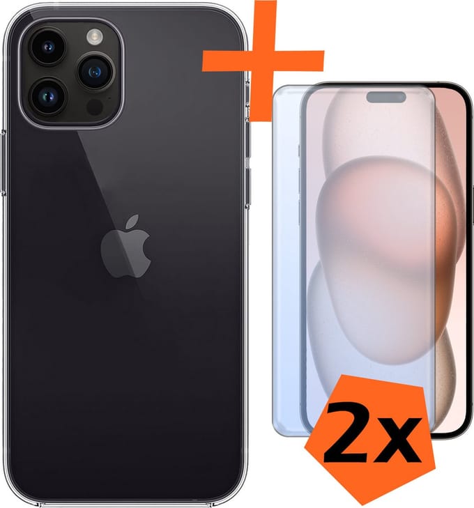 Hoes - Met 2x Screenprotector - Geschikt voor Apple iPhone 15 Pro - Sterk & Shockproof - Back Cover - Siliconen Case - Telefoon Hoes - Transparant