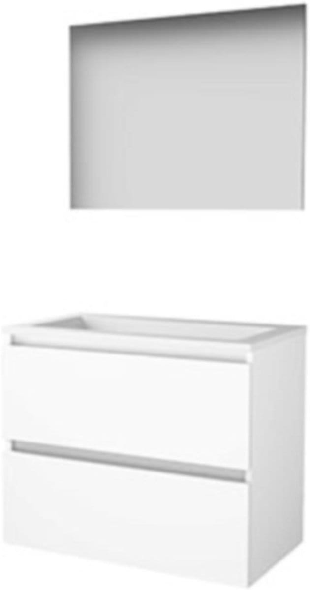 Basic-Line Basic 46 Badkamermeubelset - 80 x 46 cm - Greeploos - 2 Lades - Acryl Wastafel - Zonder Kraangat - Spiegel - Ice White
