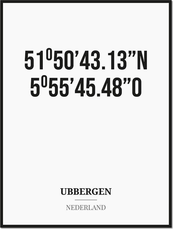 Poster/kaart UBBERGEN met coördinaten