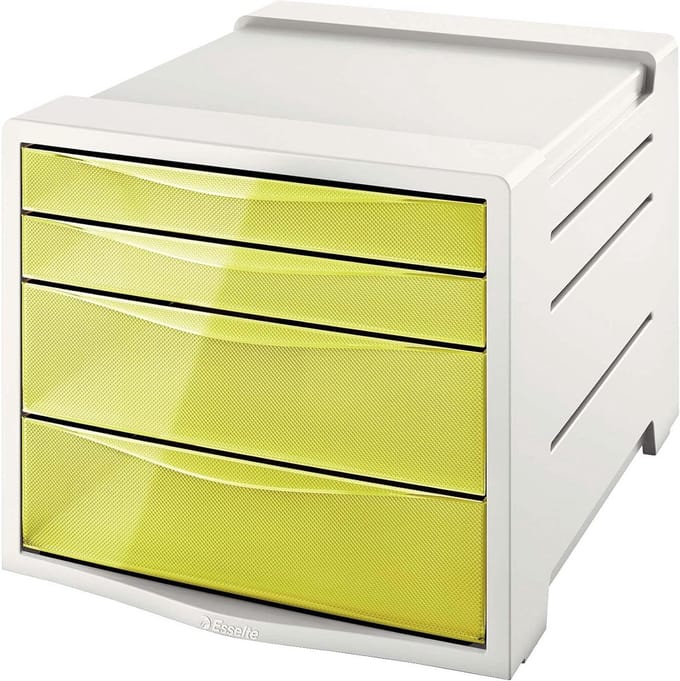 Ladeset Bureau - Opbergunit Archief - Documenten Sorteren - Vier Lades Variërend - 28x24x36 cm - Wit Geel
