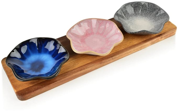 She life style - MODERNE KEUKEN serveer plank met 3 kommen - 32,5x10x1,2cm