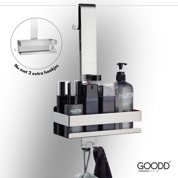 GOODD® - Doucherekjes - Doucherek - Anti kras - Hangend - Zonder boren - 2 extra haakjes - Rvs