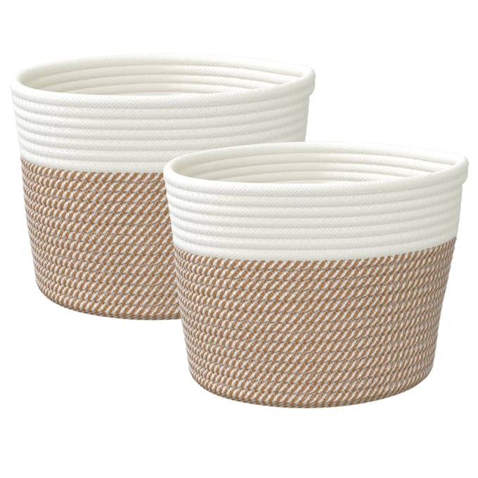 vidaXL - Opbergmanden - 2 - st - Ø - 24x18 - cm - katoen - bruin - en - wit