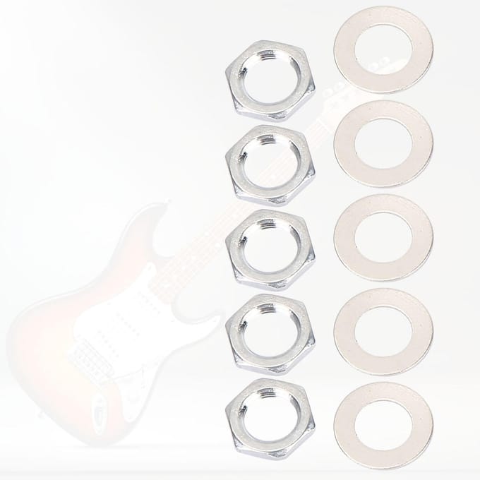 5 Stuks Metalen Elektrische Gitaar en Bas Jack Socket Vervangingsmoeren met Ringen Set(M8) white