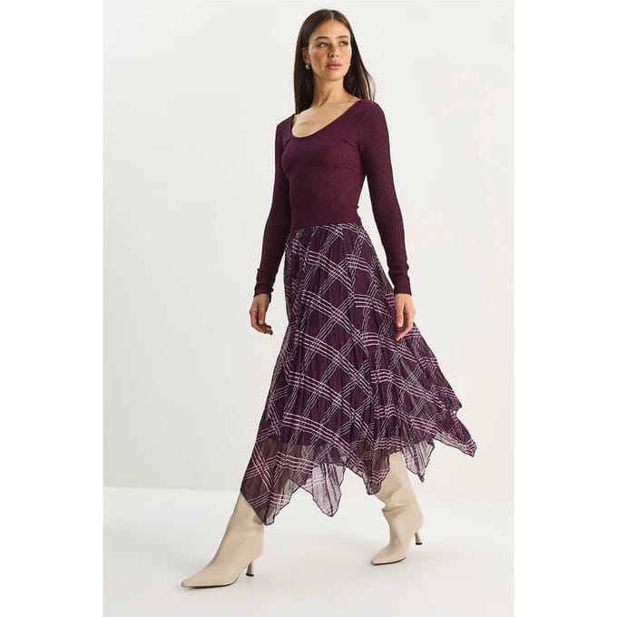 Gestreepte Geruite Midi Rok
