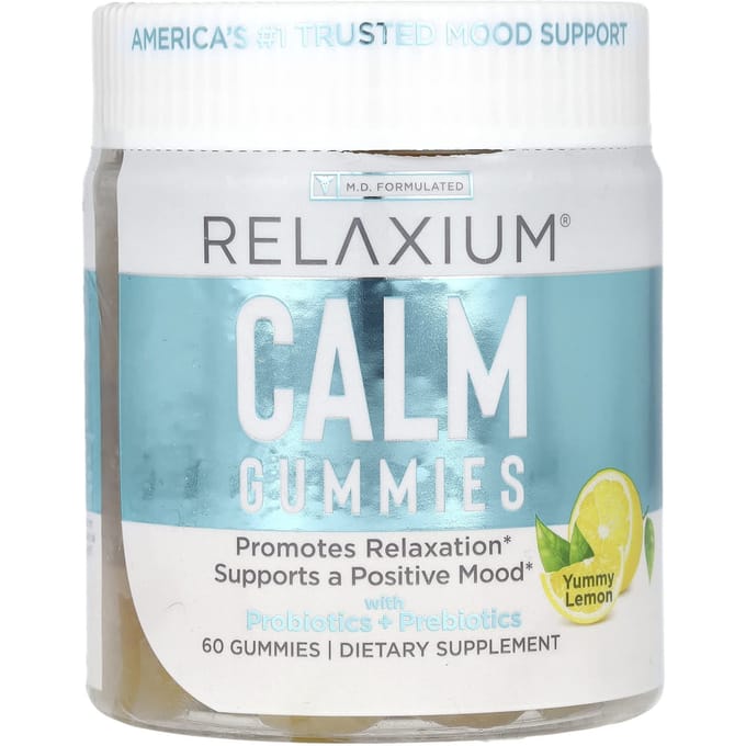 Relaxium, Gommes Calm contenant probiotique + prébiotique, délicieux arôme citron, 60 gommes
