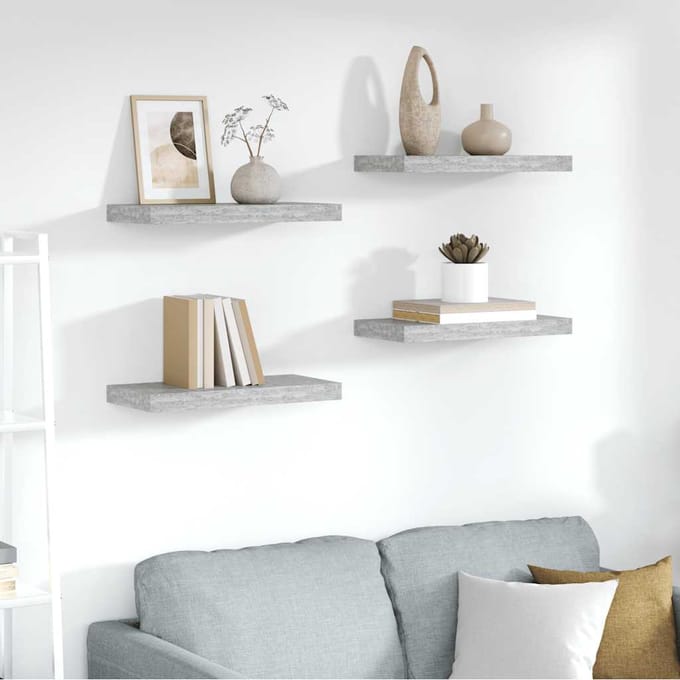vidaXL - Wandschappen - zwevend - 4 - st - 50x23,5x3,8 - cm - MDF - betongrijs